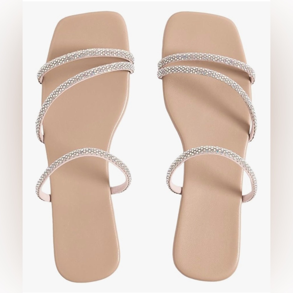 Thin Strappy Sparkly Sandals Nude and Pink